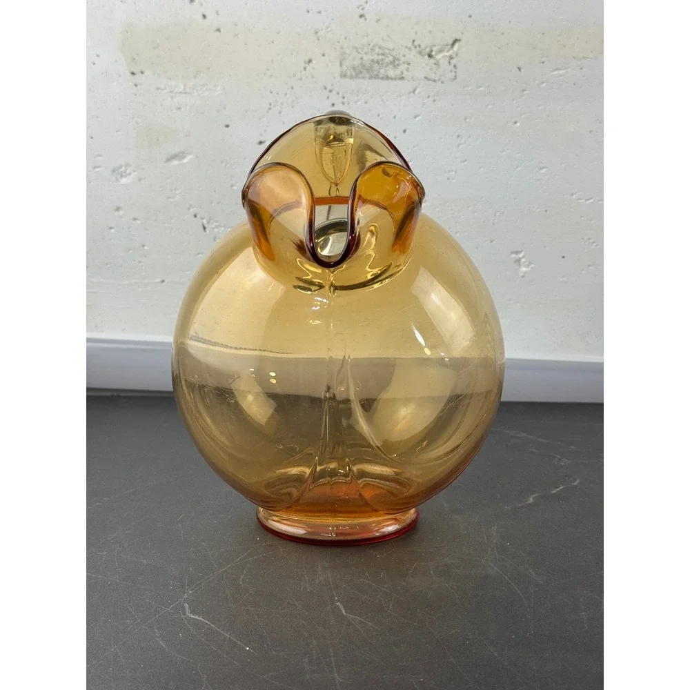 Vintage Cambridge Amber Hand Blown Glass Tilt Pitcher‎ Clear Handle MCM 8.5